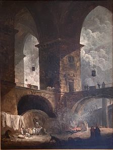 Architectural Capriccio with the Colonnades of St. Peter in Rome, 1760. Creator: Hubert Robert