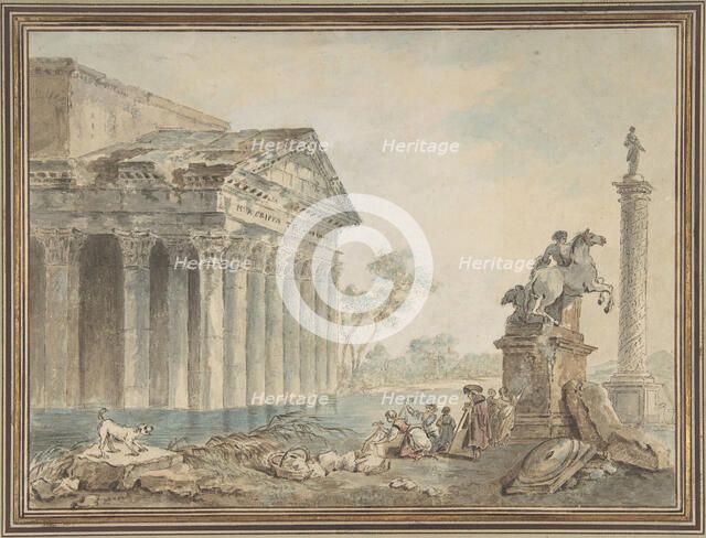 Architectural Capriccio with Roman Monuments and Washerwomen, n.d.. Creator: Manner of Hubert Robert (French, Paris 1733-1808).