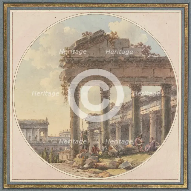 Architectural capriccio: Temple ruin and figures. Creator: Victor Jean Nicolle.