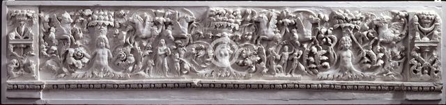 Architectural cast: Frieze depicting flying horses and cherubs supporting vines...19th century? Creator: Unknown.
