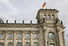 Architectural detail of the exterior, Reichstag Building, Berlin, Germany, 2025. Creator: LTL