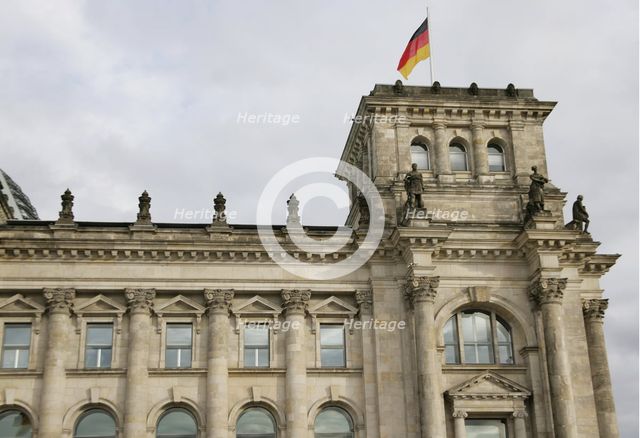 Architectural detail of the exterior, Reichstag Building, Berlin, Germany, 2025.  Creator: LTL.