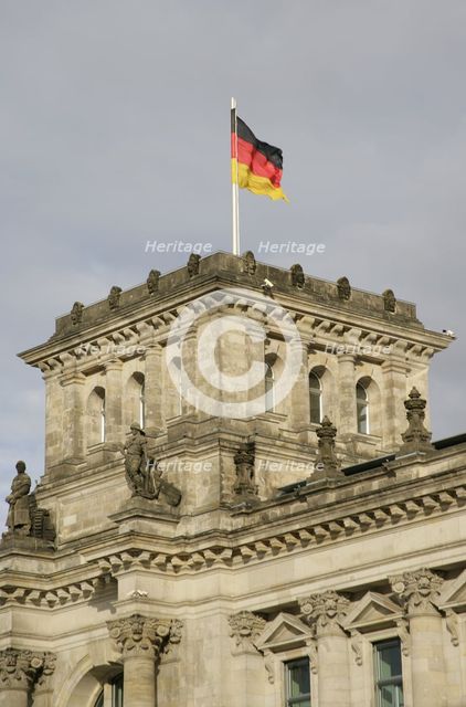Architectural detail of the exterior, Reichstag Building, Berlin, Germany, 2025.  Creator: LTL.