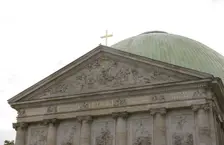Architectural detail of the facade, St Hedwig's Cathedral, Berlin, Germany, 2025. Creator: LTL