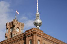 Architectural detail, Red Town Hall, (Rotes Rathaus), Berlin, Germany, 2025. Creator: LTL