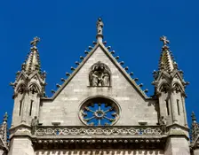 Architectural detail, top of the main façade, Saint Mary's CathedralLeon, Castile and Leon (2002). Creator: LTL