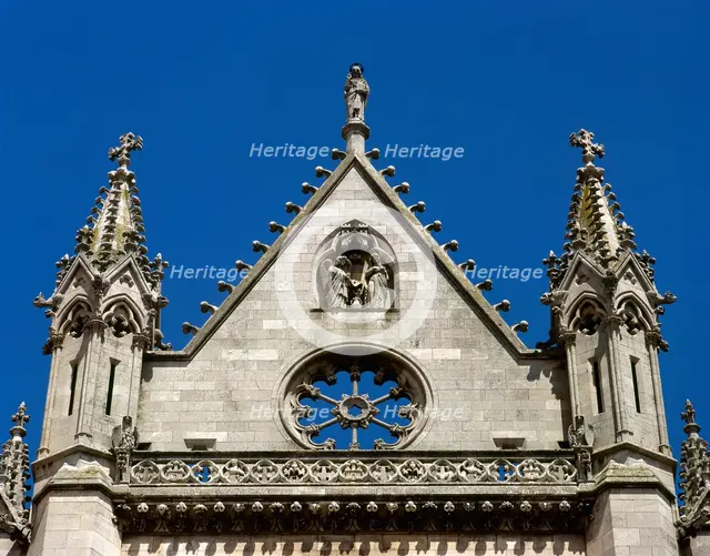 Architectural detail, top of the main façade, Saint Mary's CathedralLeon, Castile and Leon (2002).  Creator: LTL.