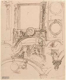 Architectural Details for a Wall Decoration with Empress Maria Theresia Embracing..., c. 1864. Creator: Moritz von Schwind