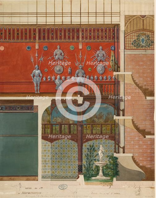 Architectural Drawing of the Interior of the Comte de Nieuwerkerke's House, ca. 1870. Creator: Studio of Hector-Martin Lefuel.
