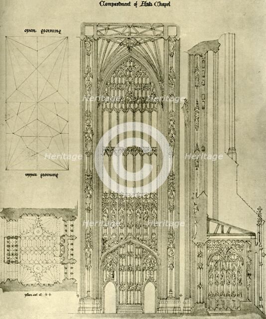 Architectural drawing: compartment of Anti Chapel, 1833-1834, (1906). Creator: AWN Pugin.