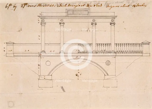 Architectural elevation of the Tea House Bridge at Audley End House, Saffron Walden, Essex, c1783. Artist: Robert Adam.