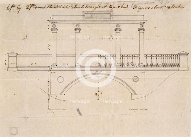 Architectural elevation of the Tea House Bridge at Audley End House, Saffron Walden, Essex, c1783. Artist: Robert Adam.