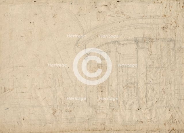 Architectural Fantasy on a Round Temple Enclosed with an Ambulatory (verso), c. 1792. Creator: Pietro Gonzaga.