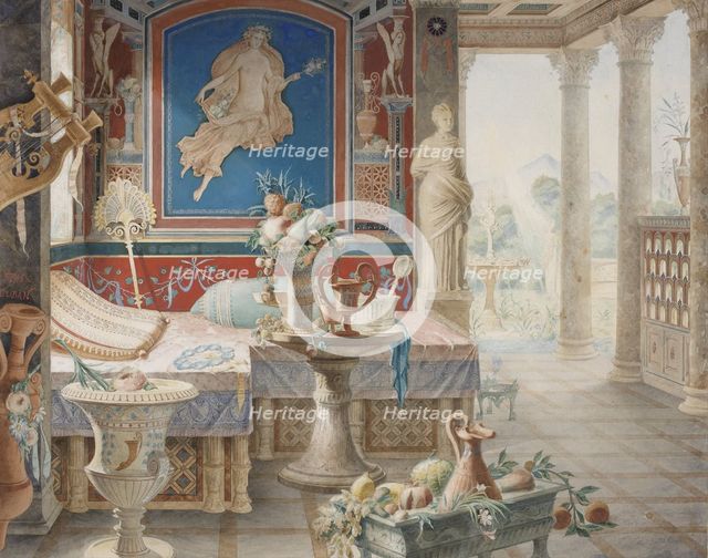 Architectural Fantasy in the Style of Pompeii, 1856. Artist: Duban, Félix (1797-1870)