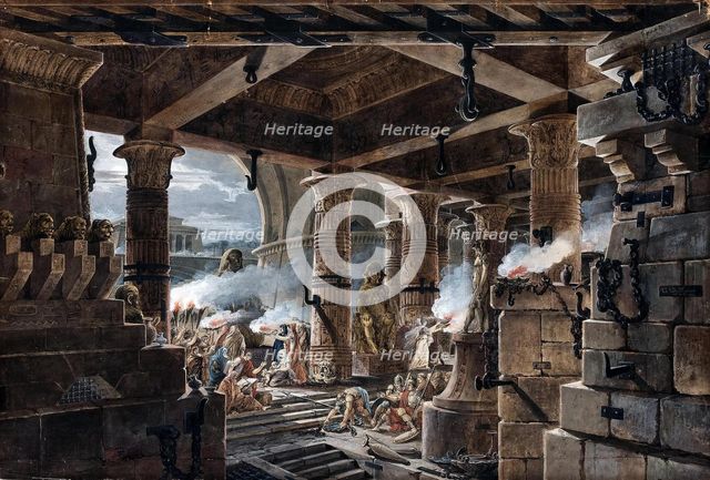 Architectural Fantasy - interior view of an Egyptian temple, 1803. Artist: Thomas de Thomon, Jean François (1754-1813)