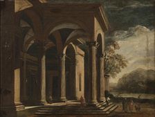 Architectural fantasy, palace in landscape. Creator: Ottavio Viviani