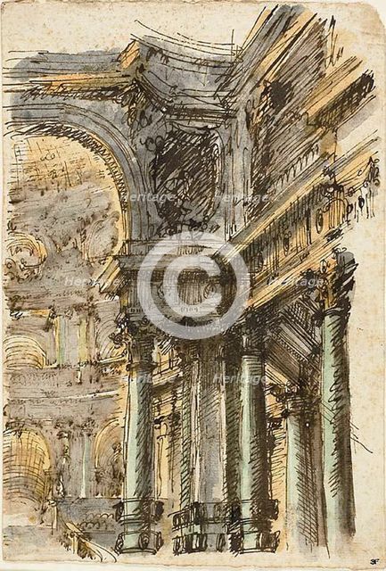 Architectural Fantasy (recto); Architectural Details (verso), n.d. Creator: Mauro Antonio Tesi.
