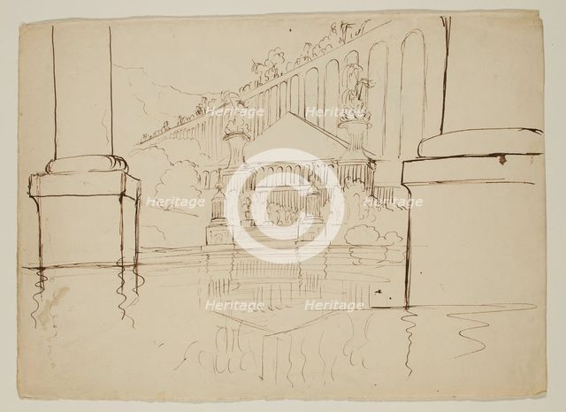 Architectural Fantasy, Study for THE ARCHITECT'S DREAM, c1839. Creator: Thomas Cole.