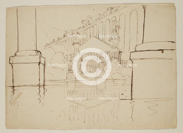 Architectural Fantasy, Study for THE ARCHITECT'S DREAM, c1839. Creator: Thomas Cole.