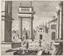Architectural Fantasy with Classical Ruins and Vernacular Buildings, before 1753. Creator: Giuseppe Antonio Landi