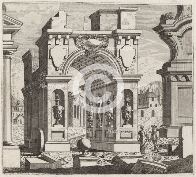 Architectural Fantasy with a Triumphal Arch, before 1753. Creator: Giuseppe Antonio Landi.