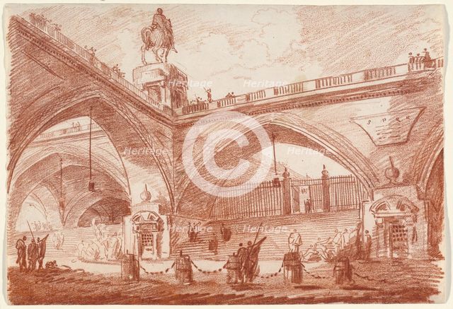 Architectural Fantasy with a Triumphal Bridge, c. 1760. Creator: Hubert Robert.