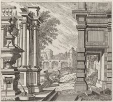 Architectural Fantasy with a Fountain, Classical Ruins, and a Bridge, before 1753. Creator: Giuseppe Antonio Landi