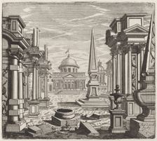Architectural Fantasy with Obelisks, Ruins, and a Piazza, before 1753. Creator: Giuseppe Antonio Landi