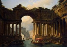 Architectural Landscape with a Canal, 1783. Creator: Hubert Robert