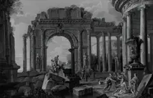 Architectural Landscape with Belisarius Receiving Alms, probably after 1760. Creator: Unknown