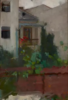 Architectural Landscape-View of a Yard-two-sided painting, c1885. Creator: Olga Boznanska