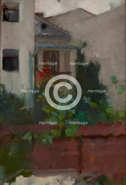 Architectural Landscape-View of a Yard-two-sided painting, c1885. Creator: Olga Boznanska.