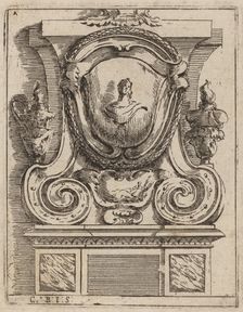 Architectural Motif with Bust and Two Lamps, c. 1690. Creator: Carlo Antonio Buffagnotti