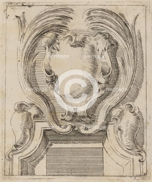 Architectural Motif with Three Shields, c. 1690. Creator: Carlo Antonio Buffagnotti.
