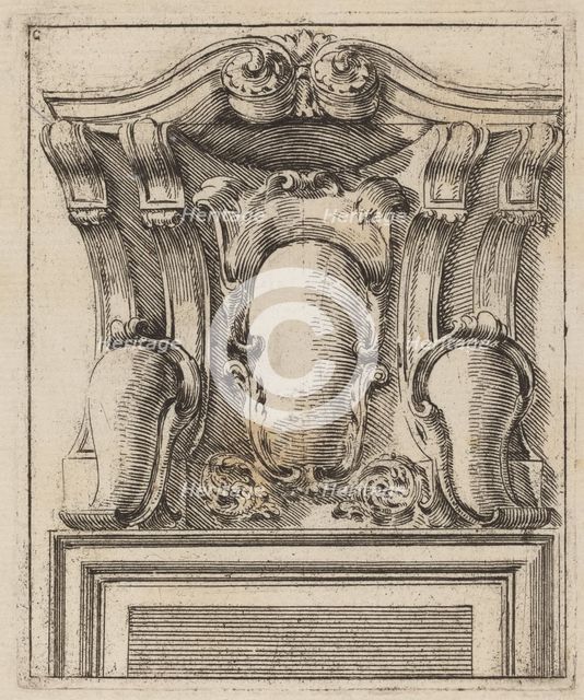Architectural Motif with Three Shields, c. 1690. Creator: Carlo Antonio Buffagnotti.