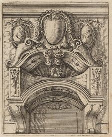 Architectural Motif with Three Shields, Two with Figures, c. 1690. Creator: Carlo Antonio Buffagnotti