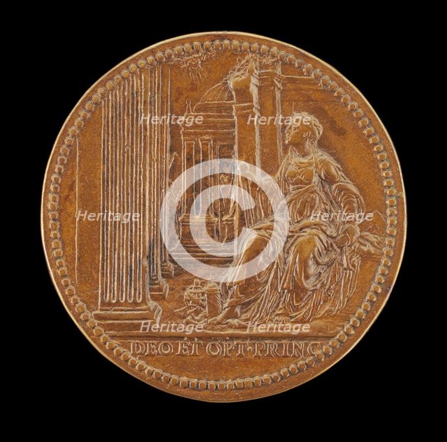 Architecture Holding Compasses and Square [reverse], 1578. Creator: Jacopo da Trezzo.