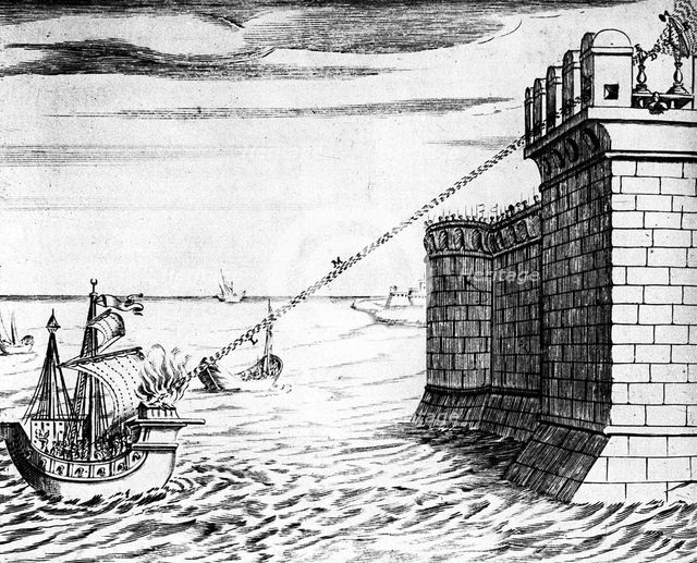 Archimedes' Burning Mirror, device used at the Siege of Syracuse, 215-212 BC (1642). Artist: Unknown
