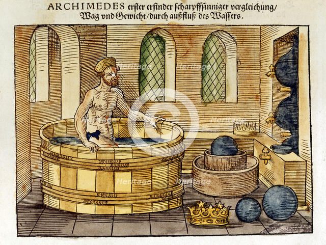 Archimedes in his bath, 1547. Artist: Unknown