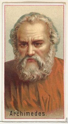 Archimedes, printer's sample for the World's Inventors souvenir album (A25) for Allen & Gi..., 1888. Creator: Allen & Ginter