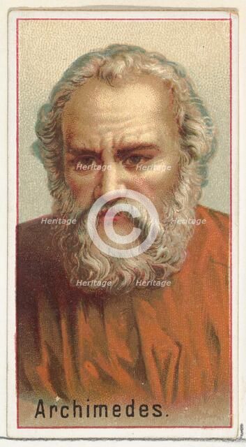 Archimedes, printer's sample for the World's Inventors souvenir album (A25) for Allen & Gi..., 1888. Creator: Allen & Ginter.