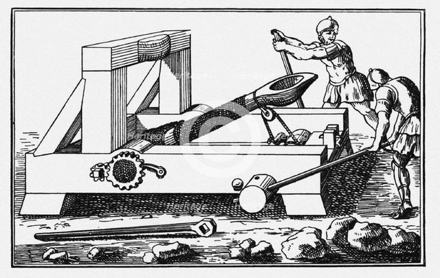 Archimedes Siege Catapult. From The Histories by Polybius, 1727. Artist: Anonymous  