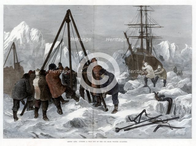 'Arctic Life, Cutting a Way Out of the Ice from Winter Quarters', 1875. Artist: W Palmer