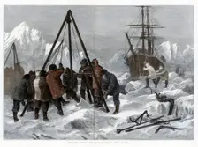Arctic Life, Cutting a Way Out of the Ice from Winter Quarters 1875. Artist: W Palmer