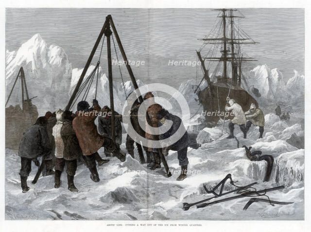 'Arctic Life, Cutting a Way Out of the Ice from Winter Quarters', 1875. Artist: W Palmer