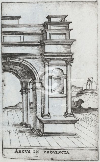 Arcus S. Georgii, from a Series of Prints depicting (reconstructed) Buildin..., Plate ca. 1530-1550. Creator: Master GA.