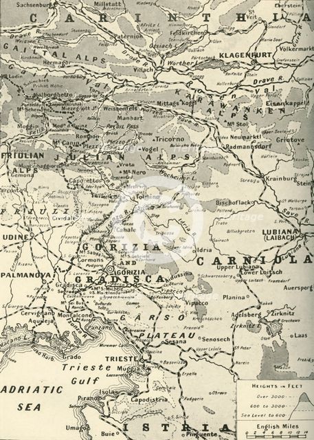 'Area of General Cadorna's Triumph on the Lower Isonzo', 1917. Creator: Unknown.