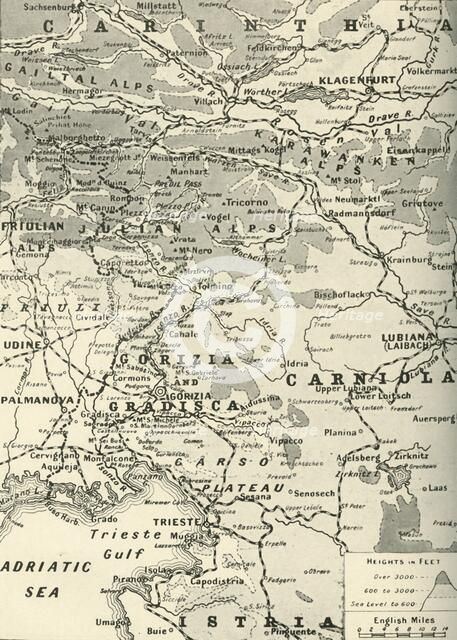 'Area of General Cadorna's Triumph on the Lower Isonzo', 1917. Creator: Unknown.