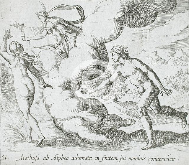 Arethusa Chased by Alpheus, published 1606. Creators: Antonio Tempesta, Wilhelm Janson.