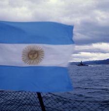 Argentinian flag, Falklands War, 1982. Creator: Luis Rosendo